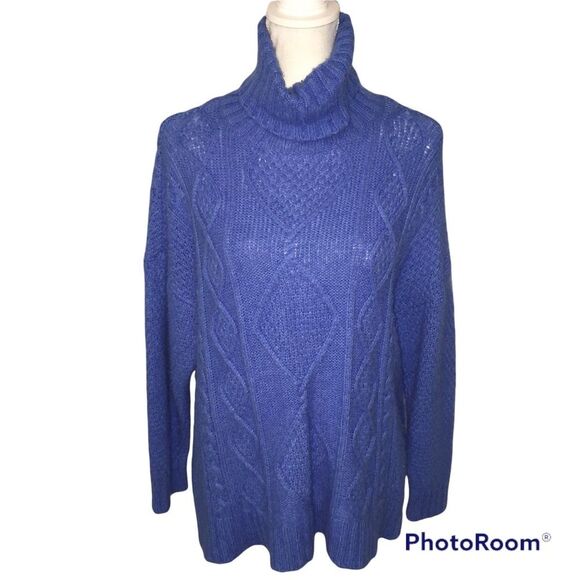 Aerie Wool Blend Oversized Soft Sweater Turtleneck Sz XS Blue Cozy Warm - Picture 1 of 9